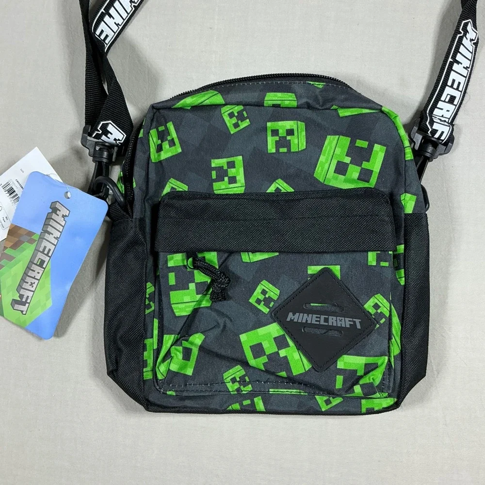 Minecraft Creeper Crossbody Bag Bioworld Green Gray Adjustable Logo Strap NWT
